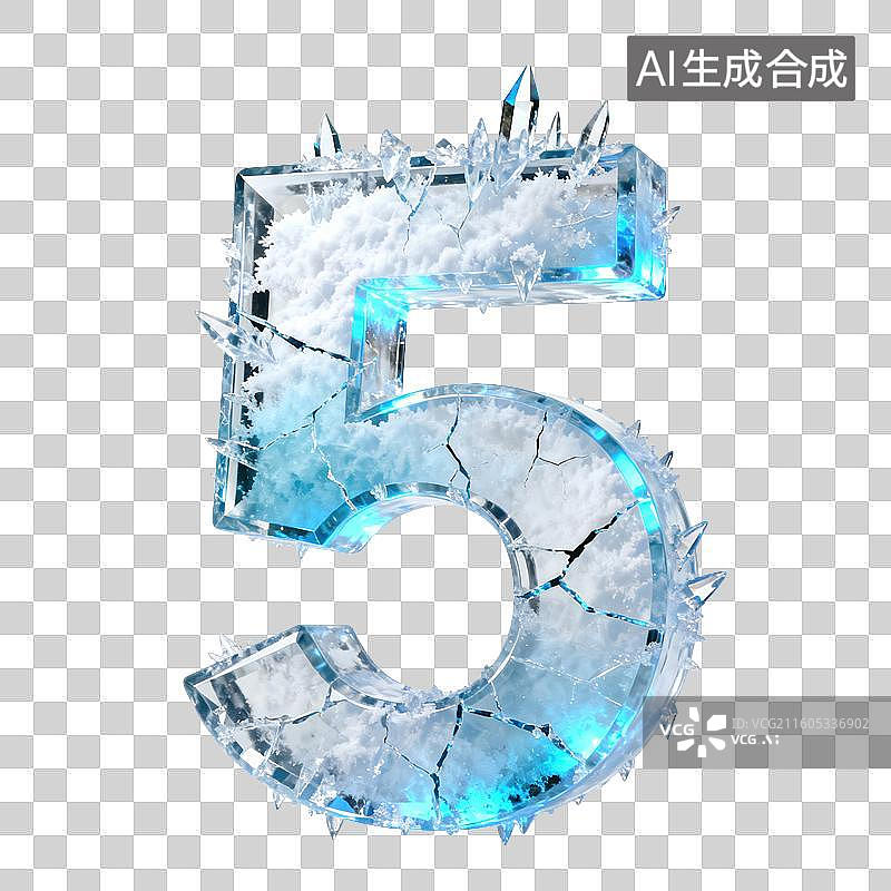 【AI数字艺术】3D蓝色冰晶数字元素图片素材