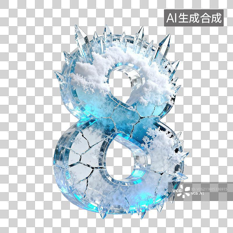 【AI数字艺术】3D蓝色冰晶数字元素图片素材