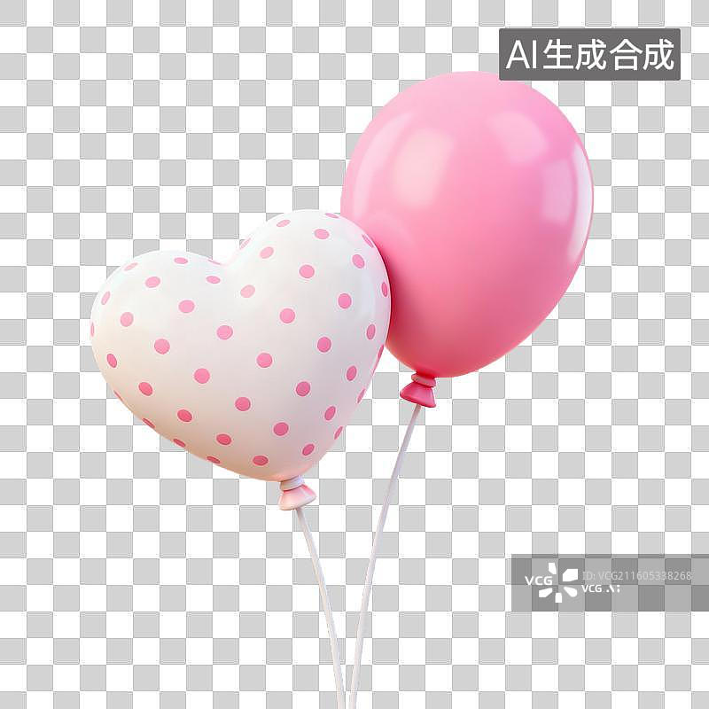 【AI数字艺术】3D拟物风格3D渲染生日主题元素节日情人节气球图片素材