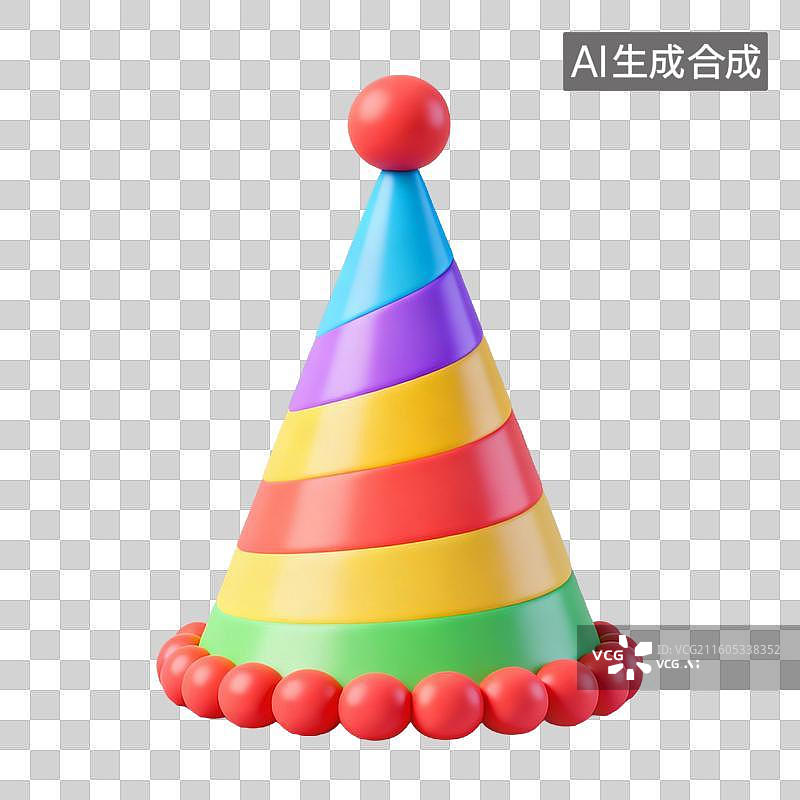 【AI数字艺术】3D拟物风格3D渲染生日主题元素生日蛋糕帽子图片素材