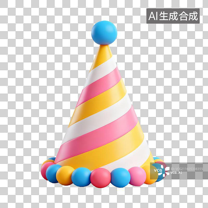 【AI数字艺术】3D拟物风格3D渲染生日主题元素生日蛋糕帽子图片素材