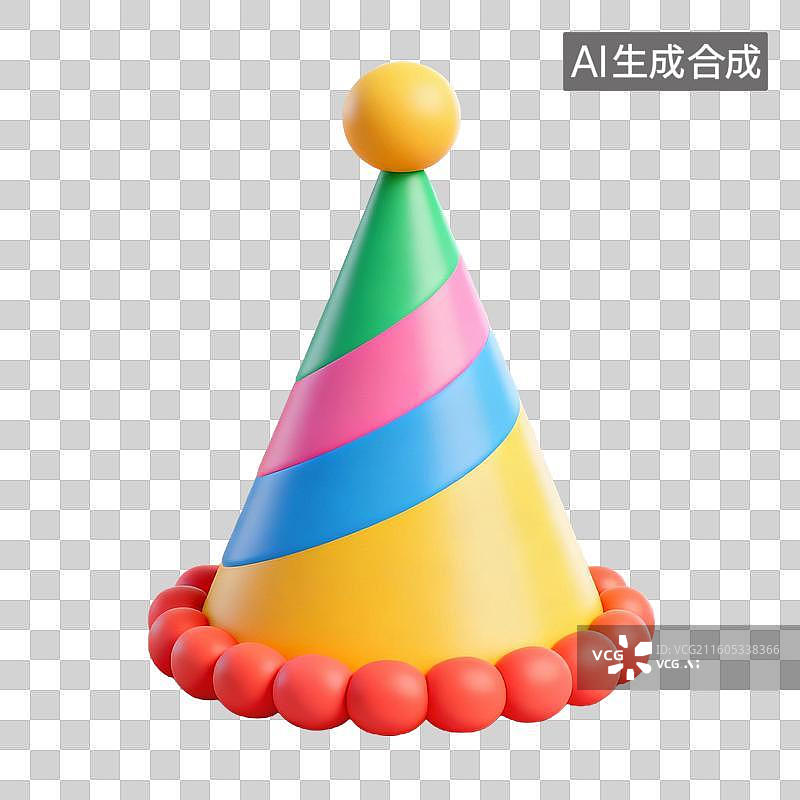 【AI数字艺术】3D拟物风格3D渲染生日主题元素生日蛋糕帽子图片素材