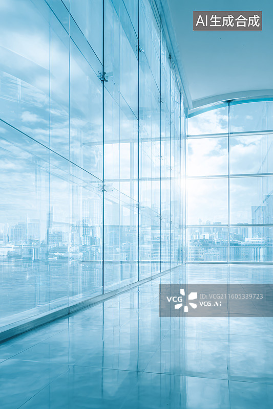 【AI数字艺术】现代城市玻璃幕墙落地窗办公室图片素材