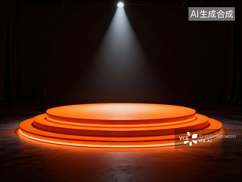 【AI数字艺术】橙色圆形舞台灯光效果图片素材