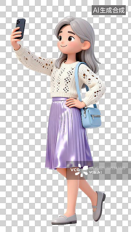 【AI数字艺术】3d粘土风格旅游出行自拍的女生人物元素图片素材