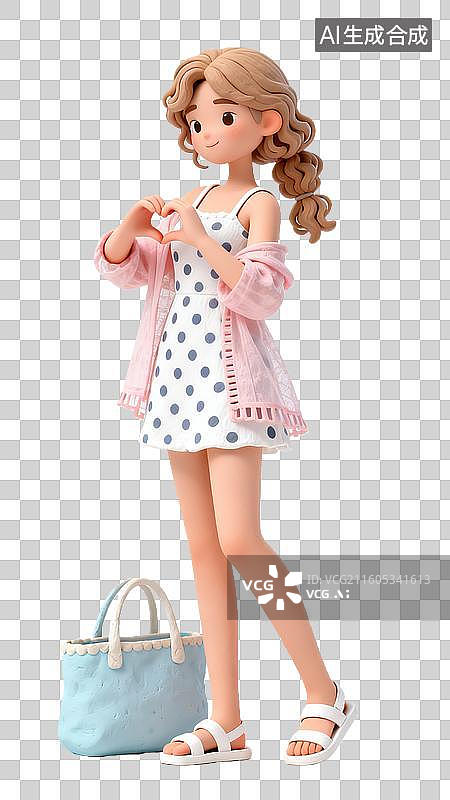 【AI数字艺术】3d粘土风格旅游出行自拍的女生人物元素图片素材