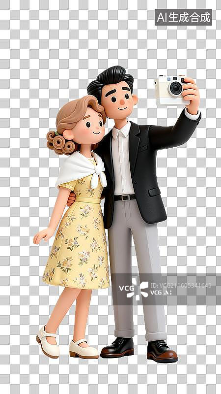 【AI数字艺术】3d粘土风格旅游出行情侣人物元素图片素材