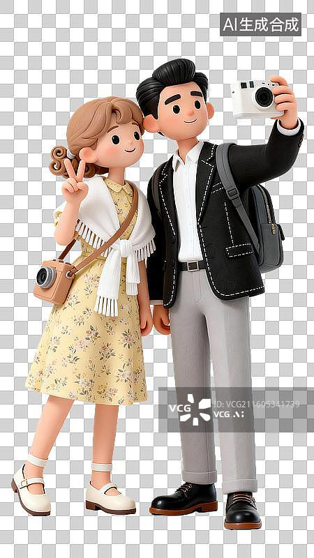 【AI数字艺术】3d粘土风格旅游出行情侣人物元素图片素材