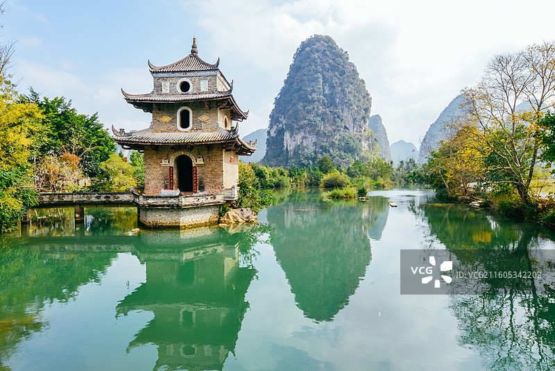 中国广西靖西旧州古镇文昌阁冬日风景图片素材