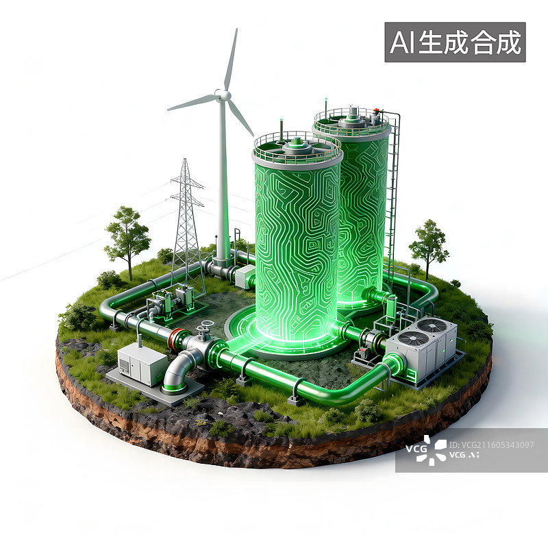【AI数字艺术】新能源，潮汐能，地热能，风能，电能等应用场景图片素材