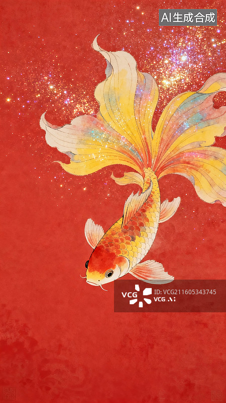 【AI数字艺术】吉祥灵动的手绘锦鲤金鱼插画图片素材