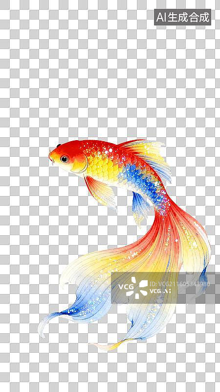 【AI数字艺术】手绘插画炫彩灵动的锦鲤金鱼图图片素材