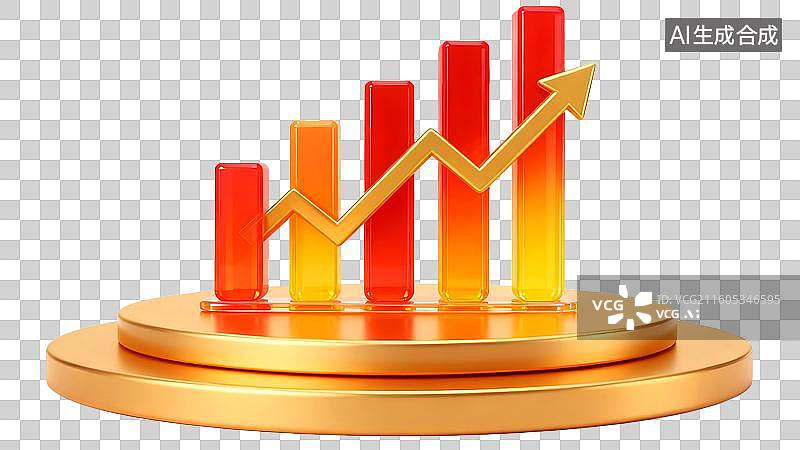 【AI数字艺术】3D金融大数据金色箭头柱状图图片素材