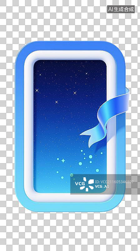 【AI数字艺术】3D三维蓝色丝带边框文字框文本框边框标题框内容框元素图片素材