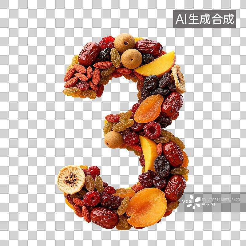 【AI数字艺术】3D果干风格立体数字元素图片素材