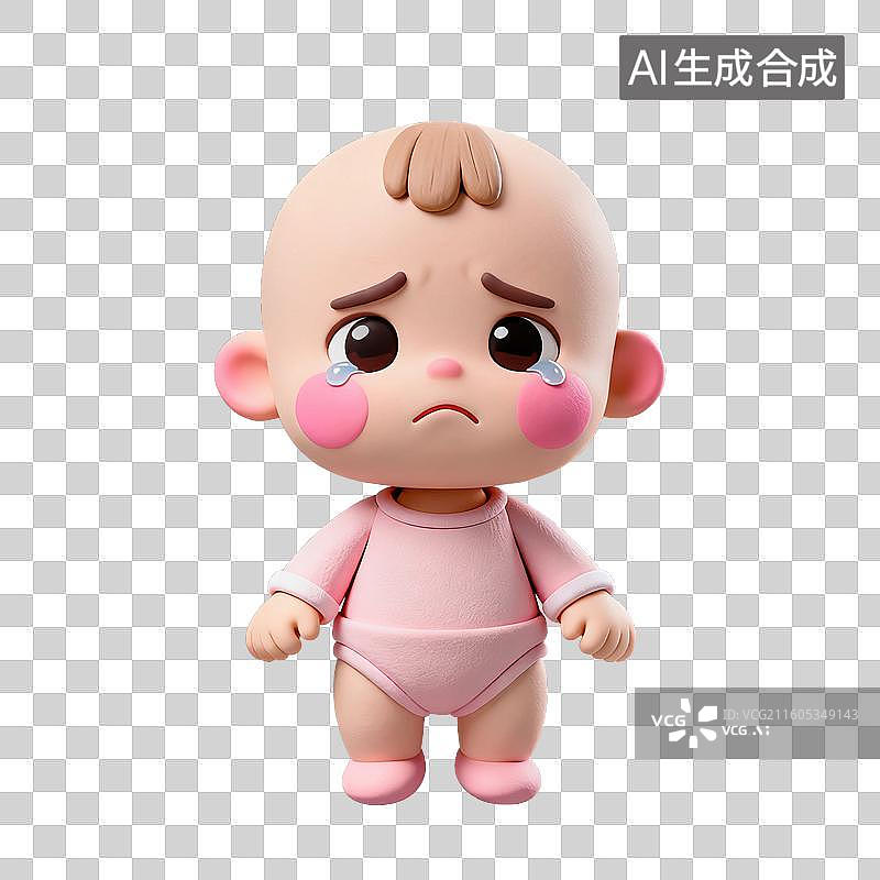 【AI数字艺术】3D粘土风格母婴亲子主题婴儿委屈哭泣流眼泪元素图片素材
