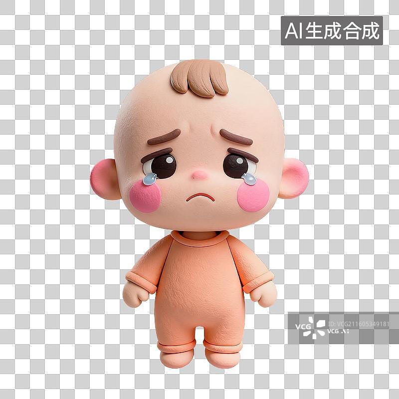 【AI数字艺术】3D粘土风格母婴亲子主题婴儿委屈哭泣流眼泪元素图片素材