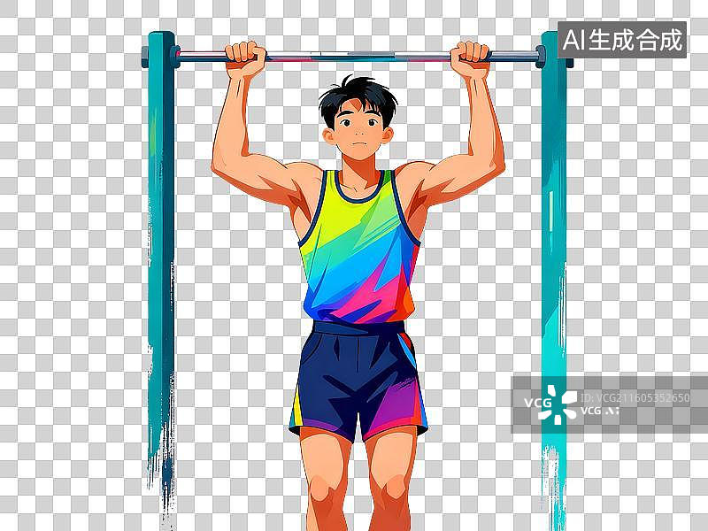 【AI数字艺术】免扣人物男人锻炼单杠引体向上元素图片素材