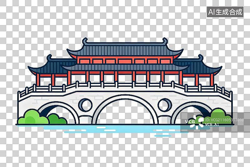 【AI数字艺术】免扣古建筑桥梁旅游元素图片素材