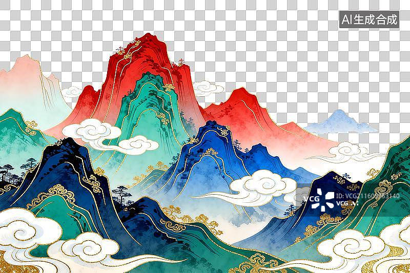 【AI数字艺术】免扣水墨画千里江山元素图片素材