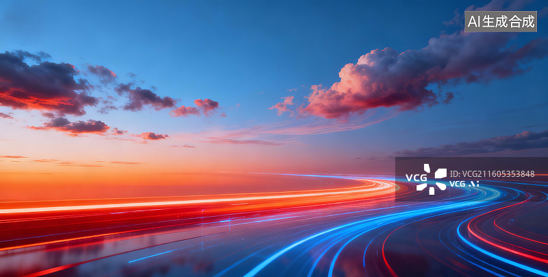 【AI数字艺术】科技感动感光线，赛场弯道图片素材