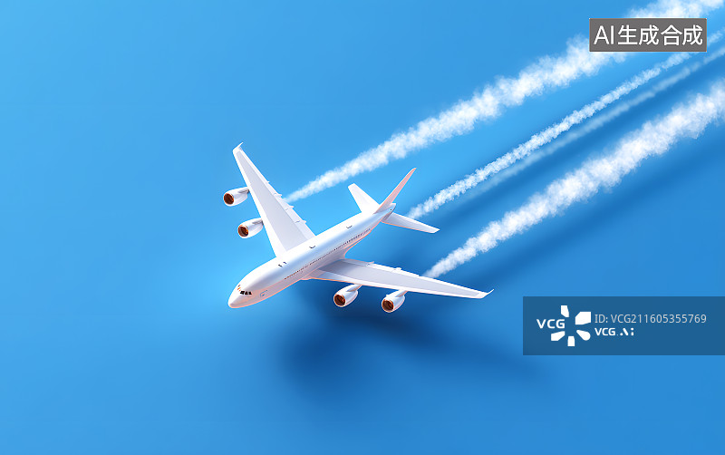 【AI数字艺术】一架白色飞机飞在空中图片素材