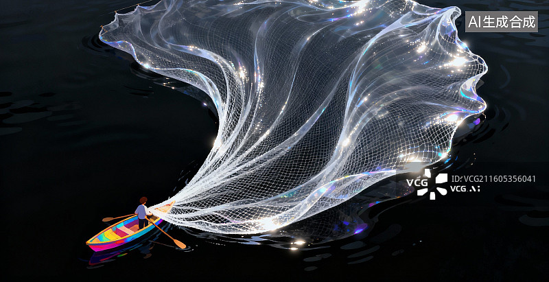 【AI数字艺术】渔网在水面展开的瞬间图片素材