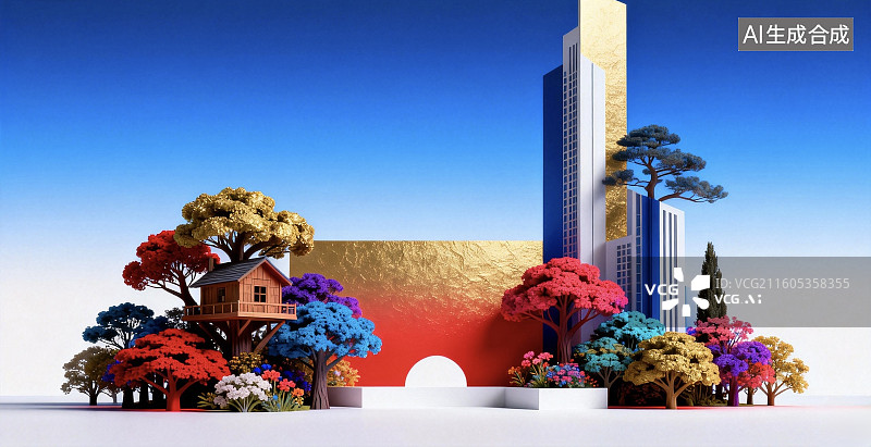 【AI数字艺术】色彩斑斓的现代建筑与自然景观图片素材