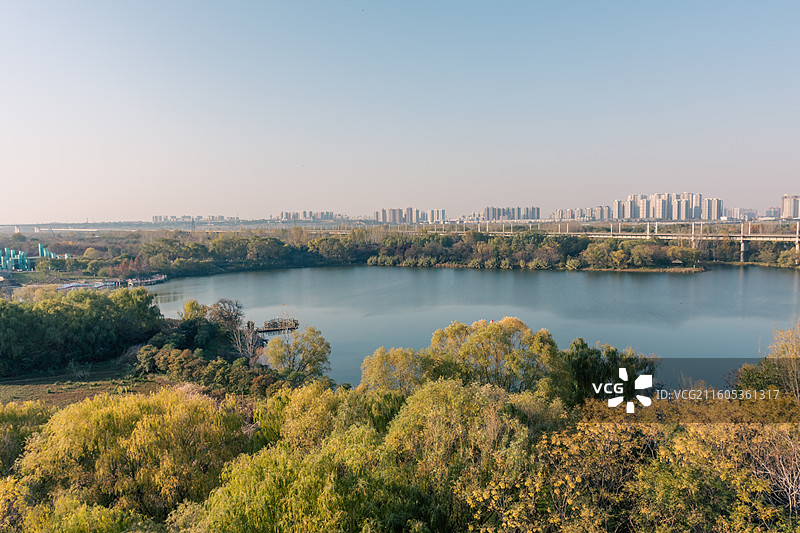 西安浐灞国家湿地公园 高空俯拍图片素材