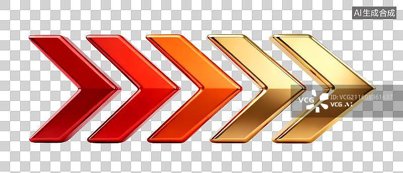 【AI数字艺术】3D红色金色渐变色科技迅速行动箭头图片素材