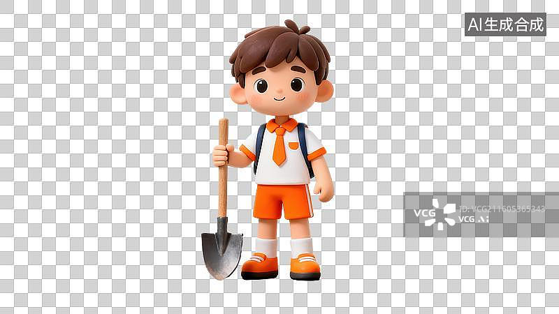 【AI数字艺术】卡通男孩手持铁锹图片素材
