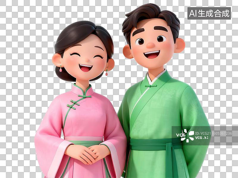 【AI数字艺术】穿传统服饰的卡通男女图片素材