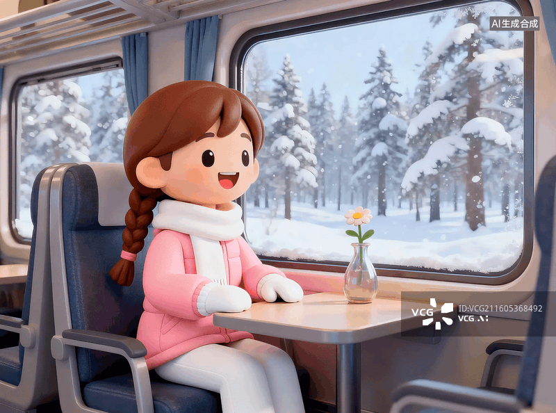 【AI数字艺术】冬日列车旅行的女孩图片素材