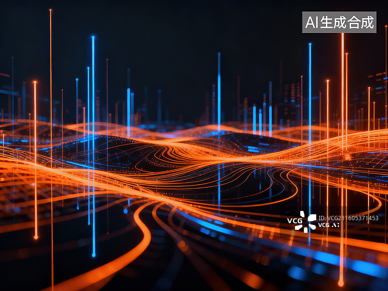 【AI数字艺术】光流线条交织的科技景观图片素材