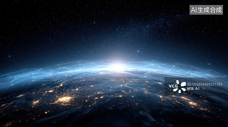 【AI数字艺术】地球夜景太空视角图片素材