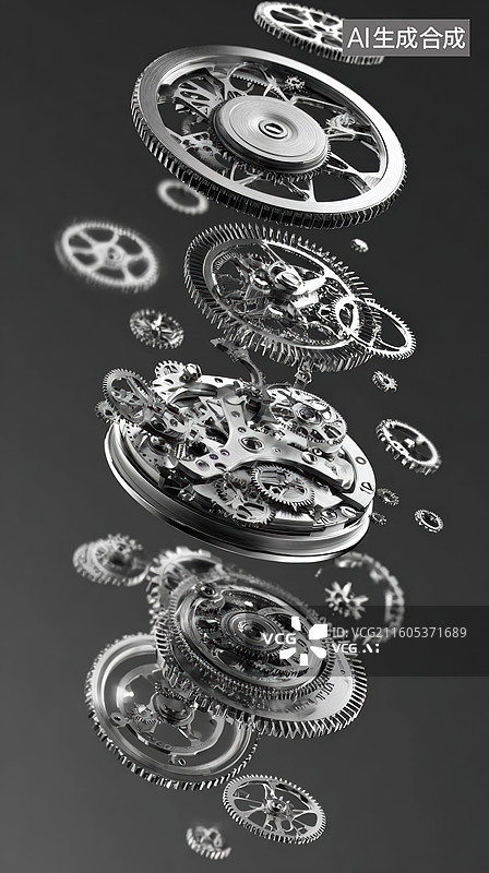 【AI数字艺术】悬浮的机械齿轮装置图片素材