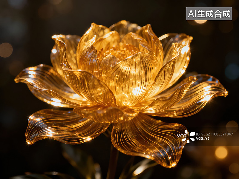 【AI数字艺术】发光的金色玻璃花图片素材