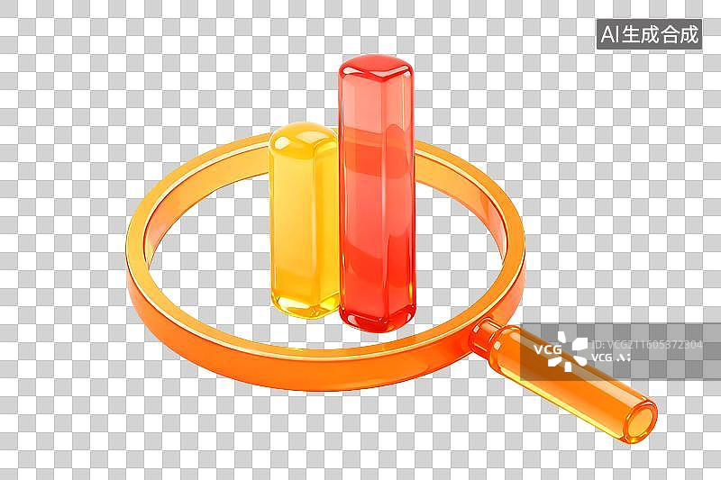 【AI数字艺术】3D放大镜柱状图数据分析收入股票基金元素图片素材