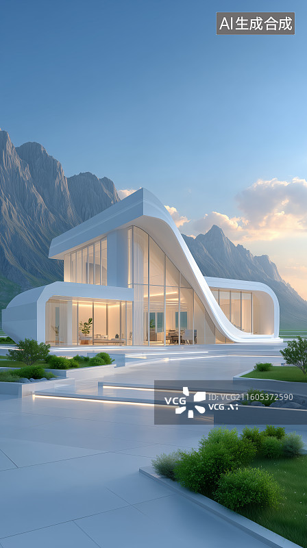 【AI数字艺术】现代玻璃建筑内部空间图片素材