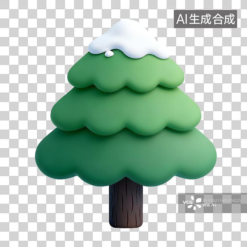 【AI数字艺术】3D立体积雪覆盖青松插画免抠元素图片素材