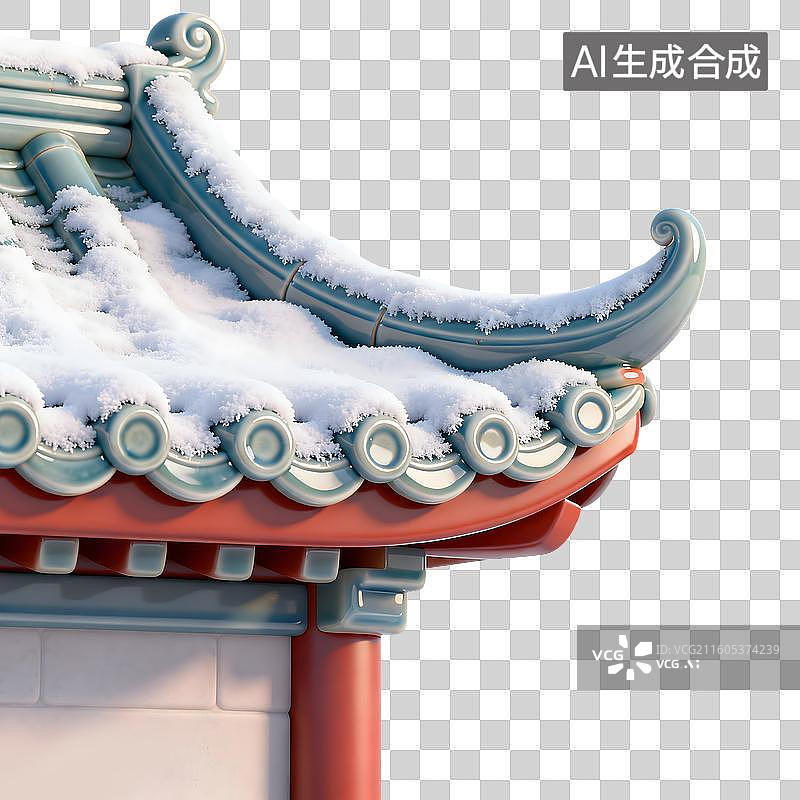 【AI数字艺术】3D立体积雪覆盖飞檐古建冬韵插画免抠元素图片素材