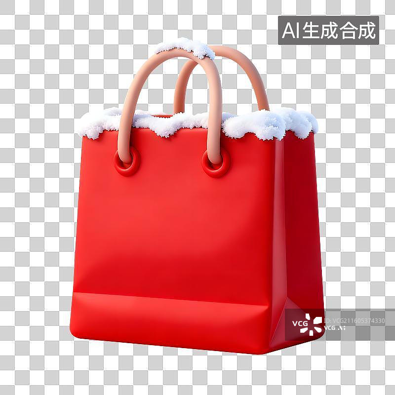 【AI数字艺术】3D立体积雪覆盖购物袋冬日购物意插画免抠元素图片素材