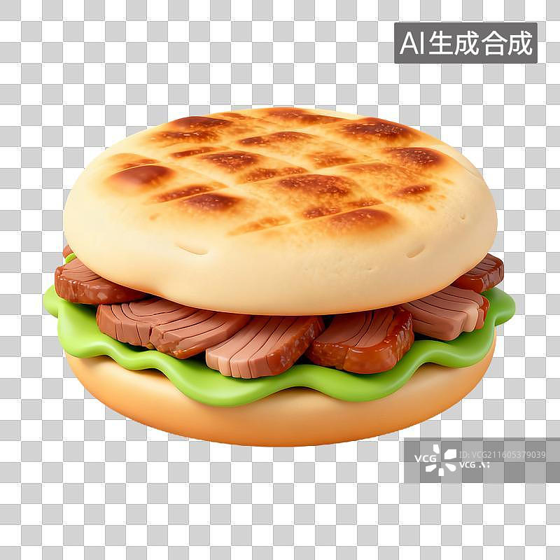 【AI数字艺术】3D拟物风格国风中国中式美食成品菜肴元素肉夹馍图片素材