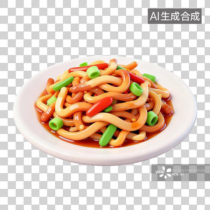 【AI数字艺术】3D拟物风格国风中国中式美食成品菜肴元素鱼香肉丝图片素材
