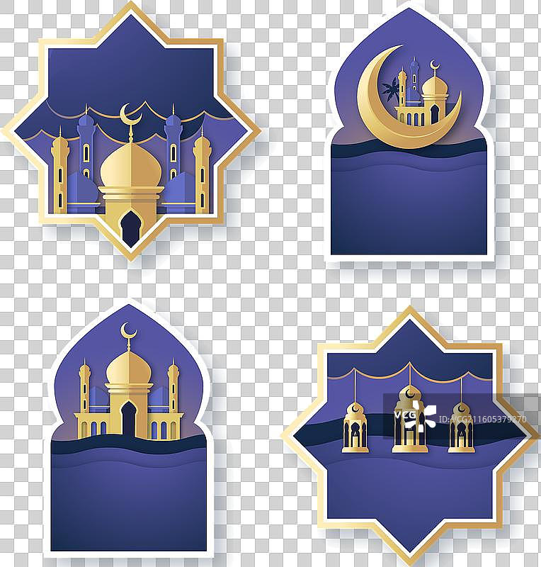 纸艺风格的开斋节标签集合图片素材