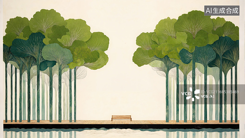 【AI数字艺术】林间静水图片素材