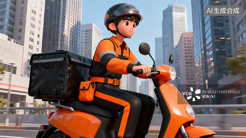 【AI数字艺术】3D外卖员在送外卖 橘色图片素材