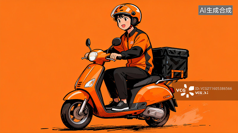 【AI数字艺术】外卖员在送外卖 橘色图片素材