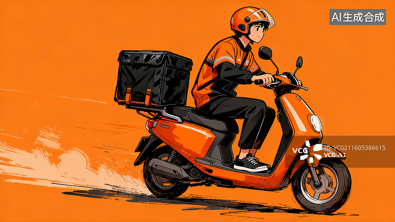 【AI数字艺术】外卖员在送外卖 橘色图片素材