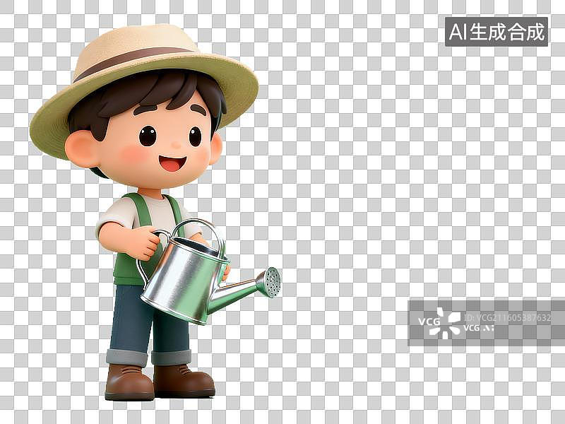 【AI数字艺术】植树节 卡通男孩手持洒水壶图片素材